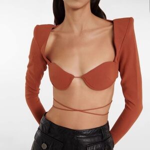 Alex Perry Rust Long-Sleeve Bralette Top with Wrap Straps